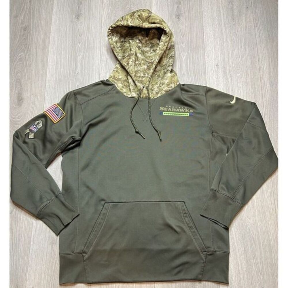 Seattle Seahawk Hoodie Sweatshirt Medium NFL Salute To Service Green Camo Sports